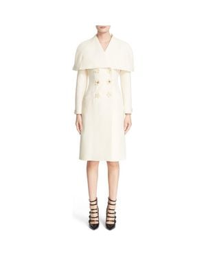 Fendi Floral & Crystal Embellished Wool & Silk Gazar Coat - White