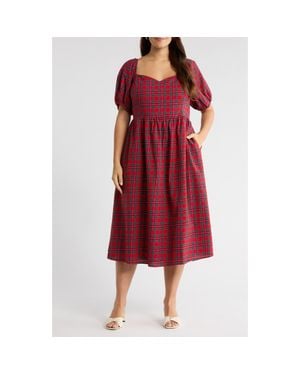 Sugarlips Arvada Plaid Puff Sleeve Dress - Red