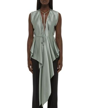 Helmut Lang Scarf Drape Detail Reversible Silk Top - Green