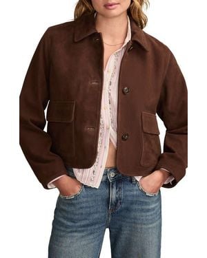 Lucky Brand Button Front Suede Jacket - Brown