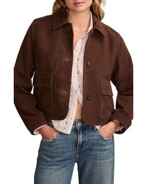 Lucky Brand Button Front Suede Jacket - Brown