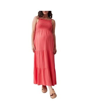 Ingrid & Isabel Smocked Linen Blend Maternity Maxi Dress - Red