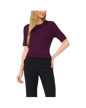 Halogen® Pointelle Stitch Short Sleeve Sweater - Purple