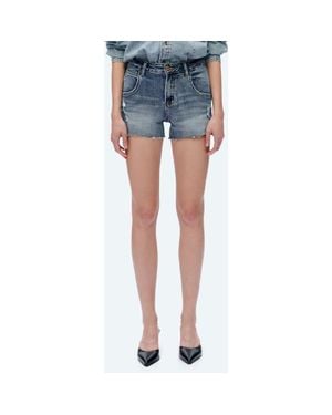 Bayeas Nova Raw Hem Mid Rise Denim Shorts - Blue