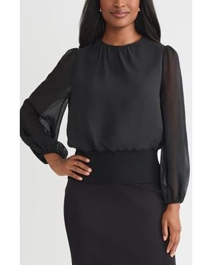 Misook Sheer Chiffon Sleeve Mixed Media Top - Black