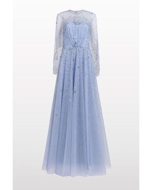 Jenny Packham Oliver Beaded-Appliqué Maxi Dress - Blue