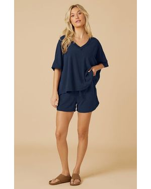 Softies Terry Relaxed V-Neck With Short Set - Blue
