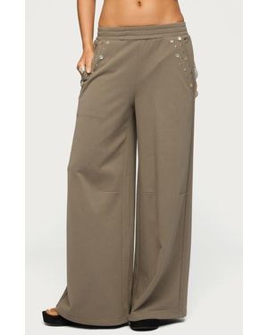 Edikted Zania Iridescent Button Sweatpants - Brown