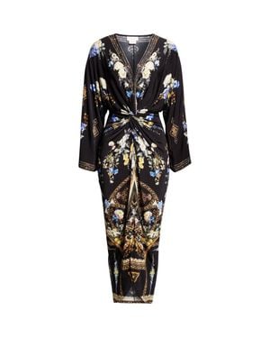CAMILLA Long Sleeve Plunge Neck Dress - Black