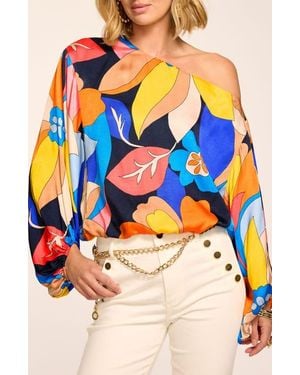 Ramy Brook Hibiscus Marley Print One-Shoulder Top - Blue