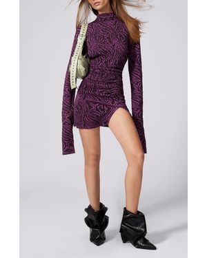 Desigual Funnel Neck Long Sleeve Body-Con Minidress - Purple