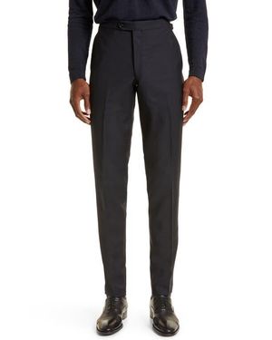 Thom Sweeney Tailored Wool Blend Tuxedo Pants - Black