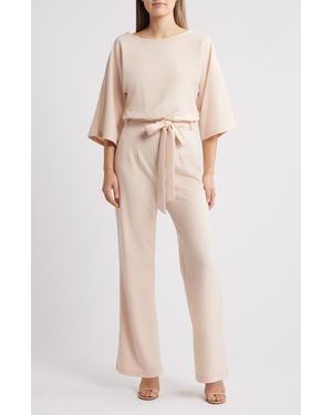 NIKKI LUND Joycelyn Flare Sleeve Tie Waist Jumpsuit - Natural