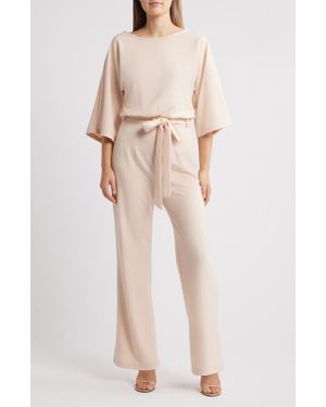 NIKKI LUND Joycelyn Flare Sleeve Tie Waist Jumpsuit - Natural