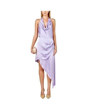 Endless Rose Asymmetric Halter Neck Satin Dress - Purple