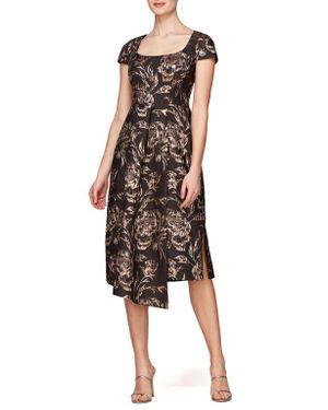 Kay Unger Marjoire Metallic Jacquard Sheath Dress - Brown