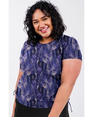 Calypsa Plus Size Short Sleeve Adele Swim Top - Blue
