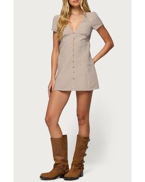 Edikted Arli Gingham Romper - Natural