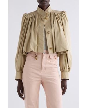 Chloé Puff Sleeve Gathered Cotton Gabardine Crop Jacket - Natural