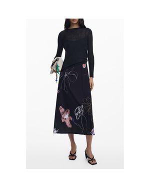 Desigual Mixed Media Long Sleeve Midi Dress - Blue