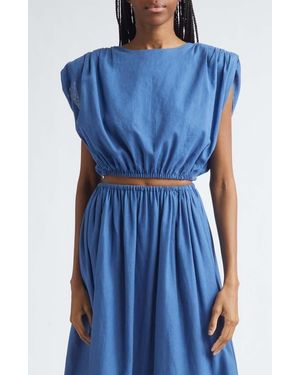 Toccin Sirelle Cap Sleeve Linen Blend Shirt - Blue