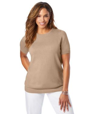 Jessica London Fine Gauge Crewneck Shell - Brown