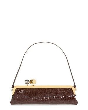 Jacquemus La Pochette Salon Croc Embossed Patent Leather Clutch - Brown