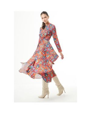 Mizalle Long Sleeve High Neck Midi Dress - Red