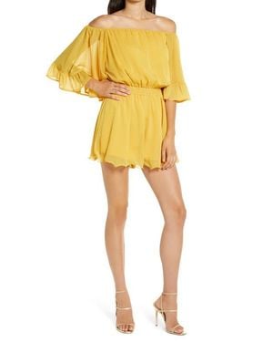 Endless Rose Off The Shoulder Ruffle Sleeve Romper - Yellow