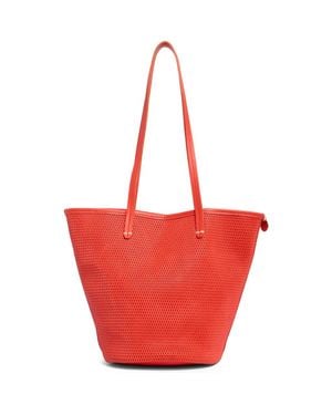 Clare V. Choupette Diamond Perforated Leather Tote - Red