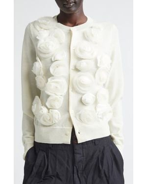 Comme des Garçons Rosette Appliqué Wool Cardigan - White