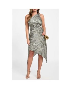 Marciano Treasure Paisley One-Shoulder Asymmetric Hem Dress - Green