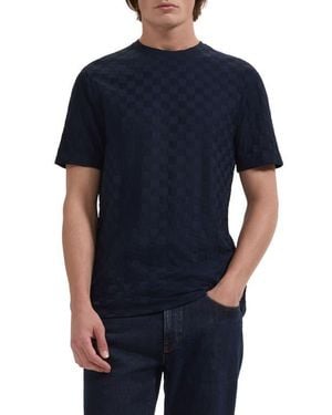 Bugatchi Crewneck Jacquard Checkerboard T-Shirt - Blue