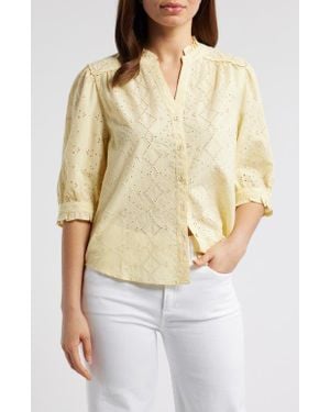 Wit & Wisdom Embroidered Eyelet Button-Up Shirt - Natural
