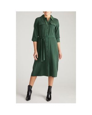 UNIVERSAL STANDARD Cooling Long Sleeve Stretch Cupro Blend Shirtdress - Green