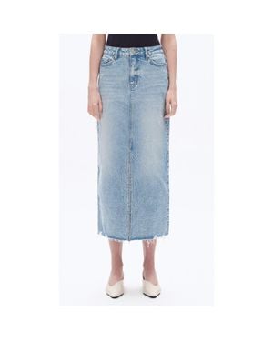 Bayeas Raw Hem Denim Midi Skirt - Blue