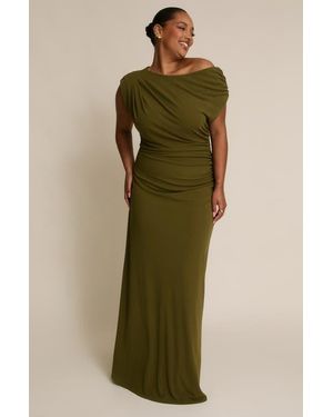 Six Stories Slash Neck Draped Bridesmaid Dress - Green