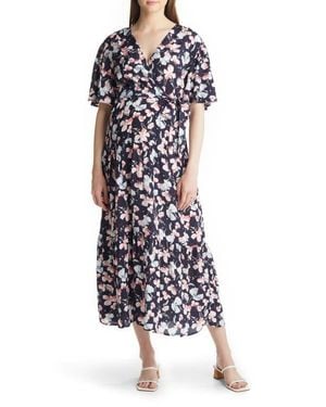 ANGEL MATERNITY Floral Faux Wrap Maternity Maxi Dress - White