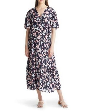 ANGEL MATERNITY Floral Faux Wrap Maternity Maxi Dress - White