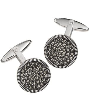 Jan Leslie Round Marcasite Pave Sterling Cufflinks - Metallic