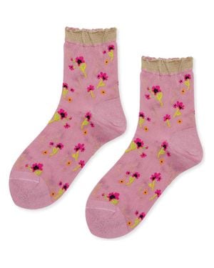 Hansel From Basel Lumiesta Flora Crew Socks - Pink