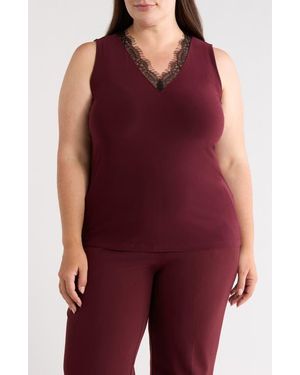 Anne Klein Lace Trim V-Neck Tank - Red