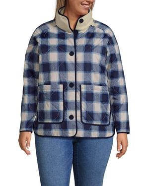 Lands' End High Pile Fleece Reversible Mixed Media Long Jacket - Blue