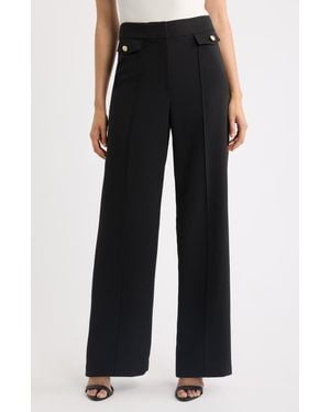 Tahari The Isla Seamed High Waist Straight Leg Pants - Black