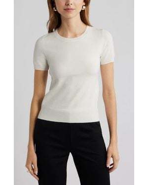 Open Edit Fitted Short Sleeve Sweater - White