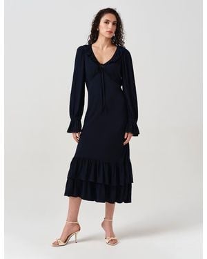 Ghost Melina Crepe Ruffle Hem Midi Dress - Blue