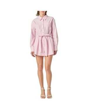 English Factory Long Sleeve Oxford Cotton Romper - Pink