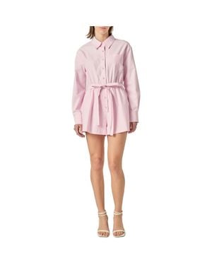English Factory Long Sleeve Oxford Cotton Romper - Pink