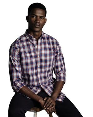 Charles Tyrwhitt Slim Fit Button-Down Collar Non-Iron Stretch Poplin Check Shirt - Purple