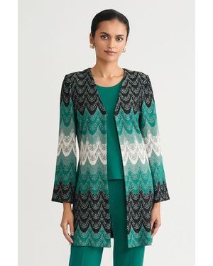 Ming Wang Heritage Scalloped Jacquard Soft Knit Jacket - Green